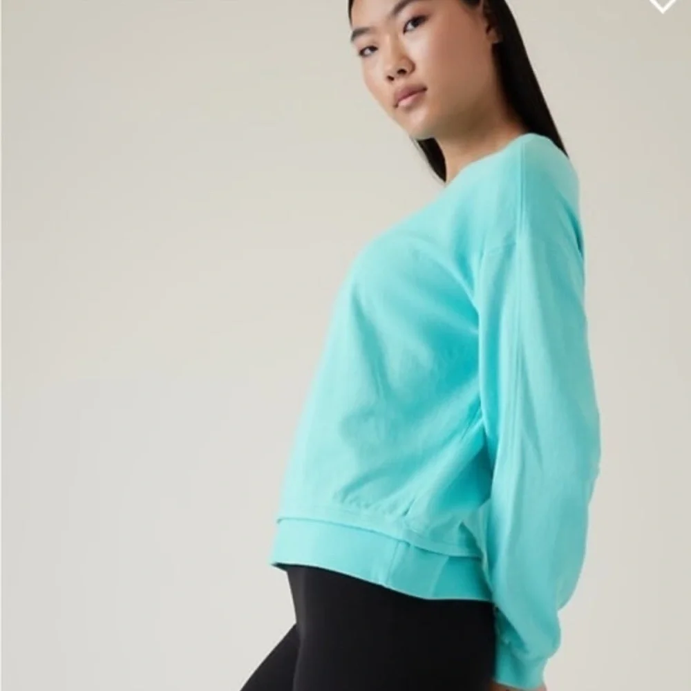 Athleta Sundown Crew Neck Sweatshirt Relaxed Fit SZ L Turquoise - Picture 3 of 9